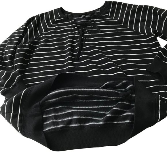 Torrid Black Stripe Lace-Up Fleece Sweatshirt Torrid 0 Size 10-12 Raglan Sleeves - Picture 9 of 12